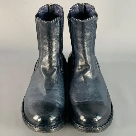OFFICINE CREATIVE Size 7 Navy Antique Leather Ankle Chelsea Boots